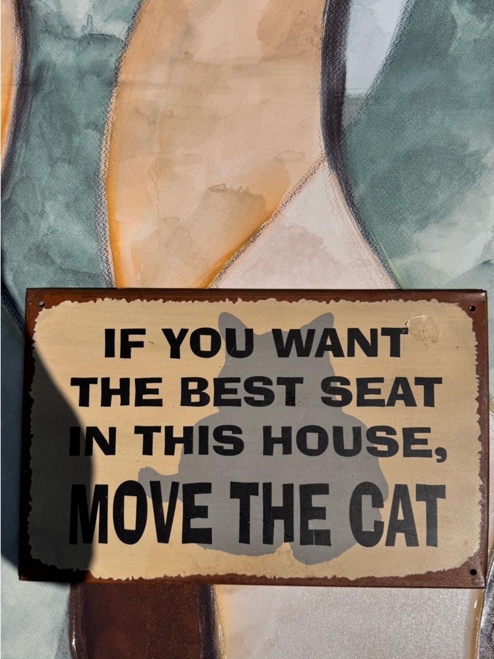 Move The Cat Wall Sign - Beige and Black Cat Silhouette